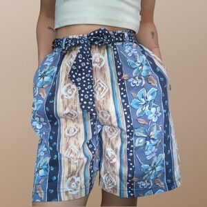 Vintage 90s Hawaiian Print Floral Cotton Tie Waist Shorts Sz S Cottagecore